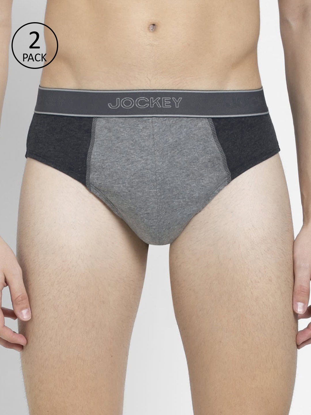 

Jockey Men Pack of 2 Grey Super Combed Cotton Colourblocked Briefs 1011-0205