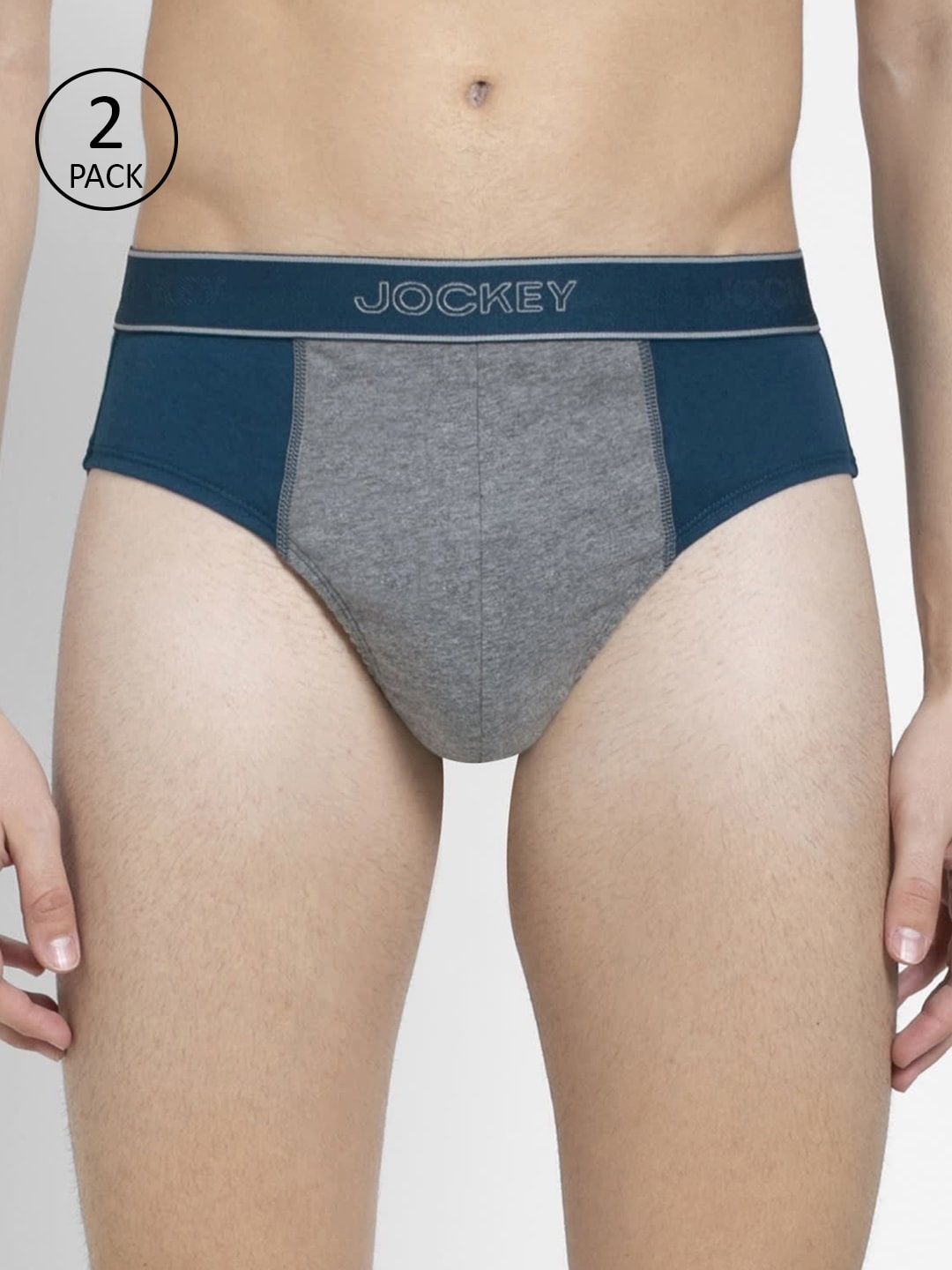 

Jockey Men Pack of 2 Teal Blue & Grey Melange Combed Cotton Colourblocked Briefs 1011-0205