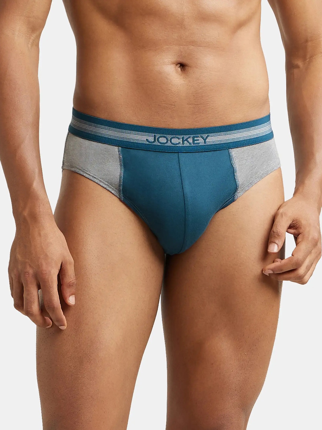 

Jockey Men Teal Blue & Grey Melange Combed Cotton Colourblocked Briefs 1011-0105