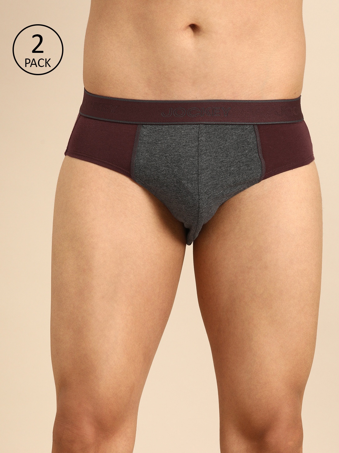 

Jockey Men Maroon & Charcoal Grey Pack of Two Colourblocked Briefs 1011-0205-MW-CM
