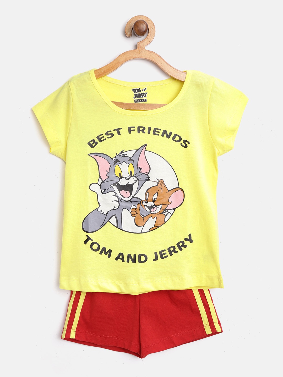 

Eteenz Girls Yellow & Red Pure Cotton Tom & Jerry Printed T-shirt with Shorts