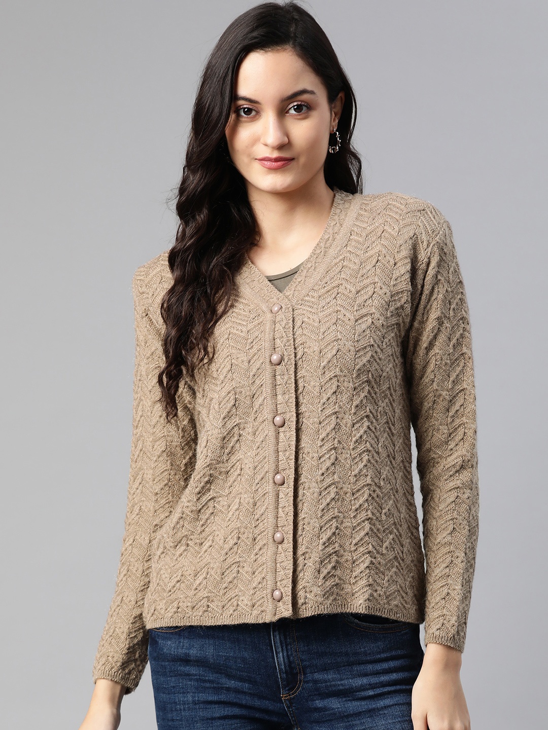 

Cayman Women Brown Self Design Cardigan