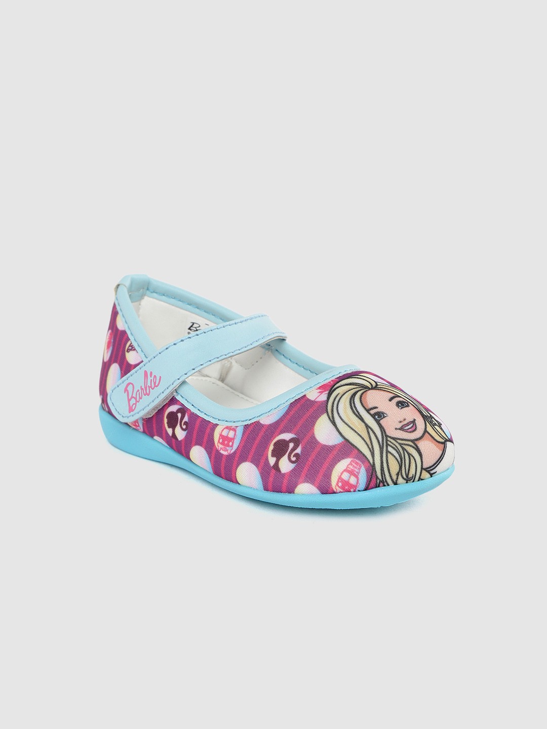 

toothless Girls Purple Striped Mary Jane Ballerinas with Barbie Print Detail