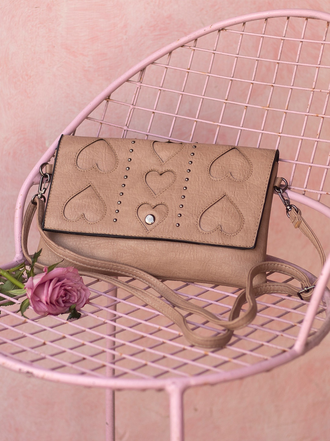 

Ayesha Tan Brown Embellished Cut-Out Crossbody Sling Bag