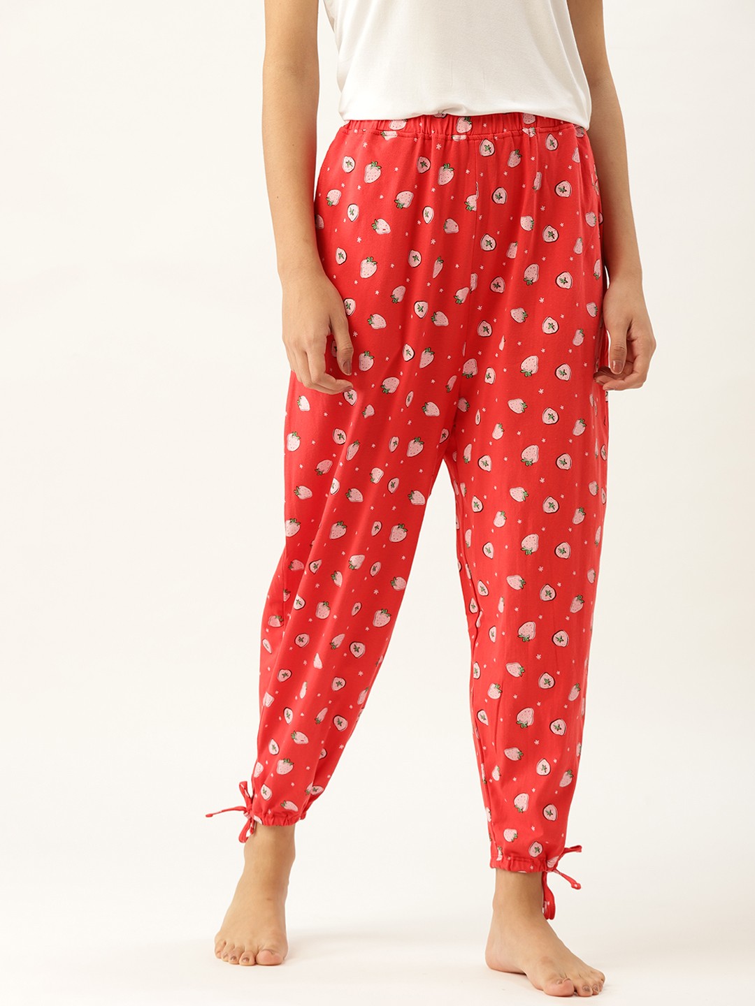 

DressBerry Women Coral Red Printed Pure Cotton Joggers Lounge Pants
