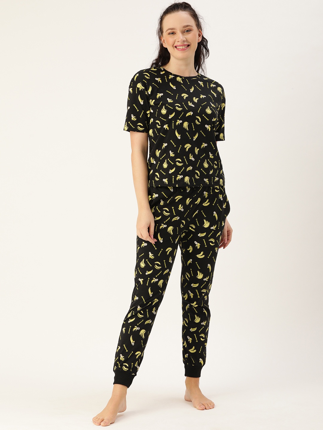 

DressBerry Women Black & Yellow Banana Print Pure Cotton Pyjamas Set