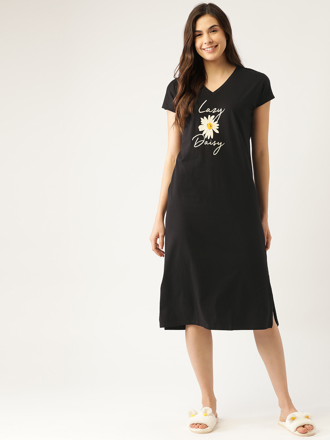 

DressBerry Women Black Printed Pure Cotton Nightdress