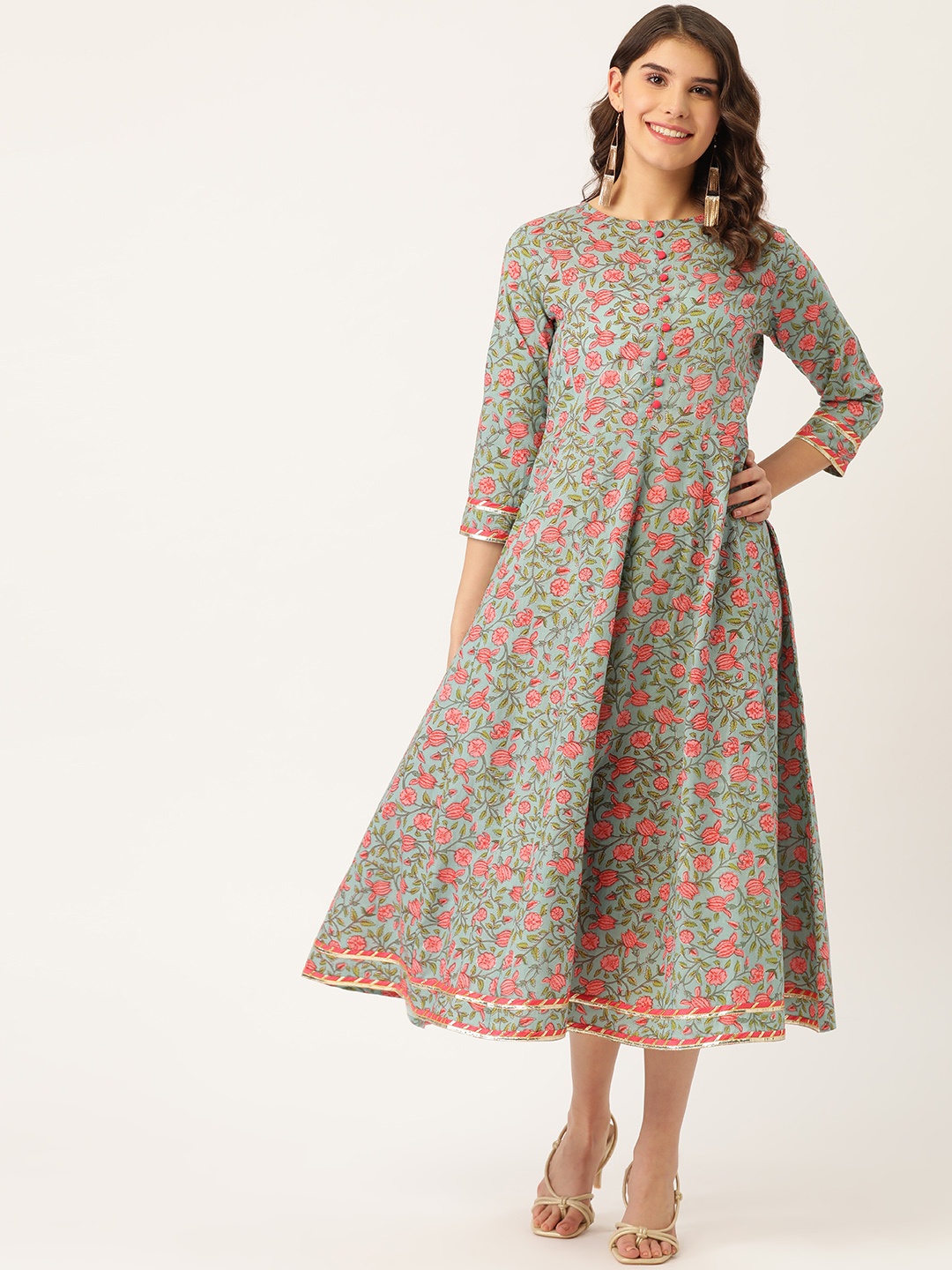 

Maaesa Women Blue & Pink Printed A-Line Dress