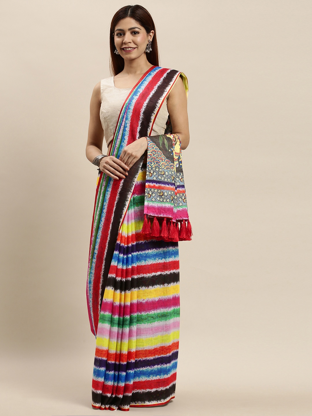 

VASTRANAND Multicoloured Striped Saree, Multi