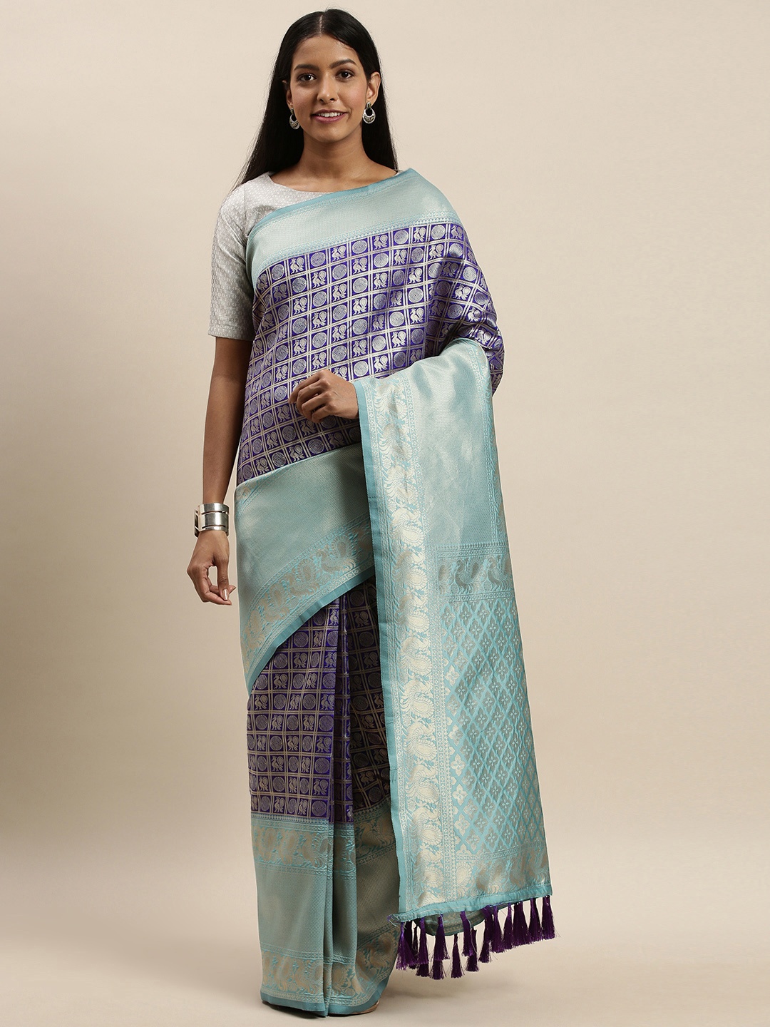 

VASTRANAND Purple Woven Design Banarasi Saree