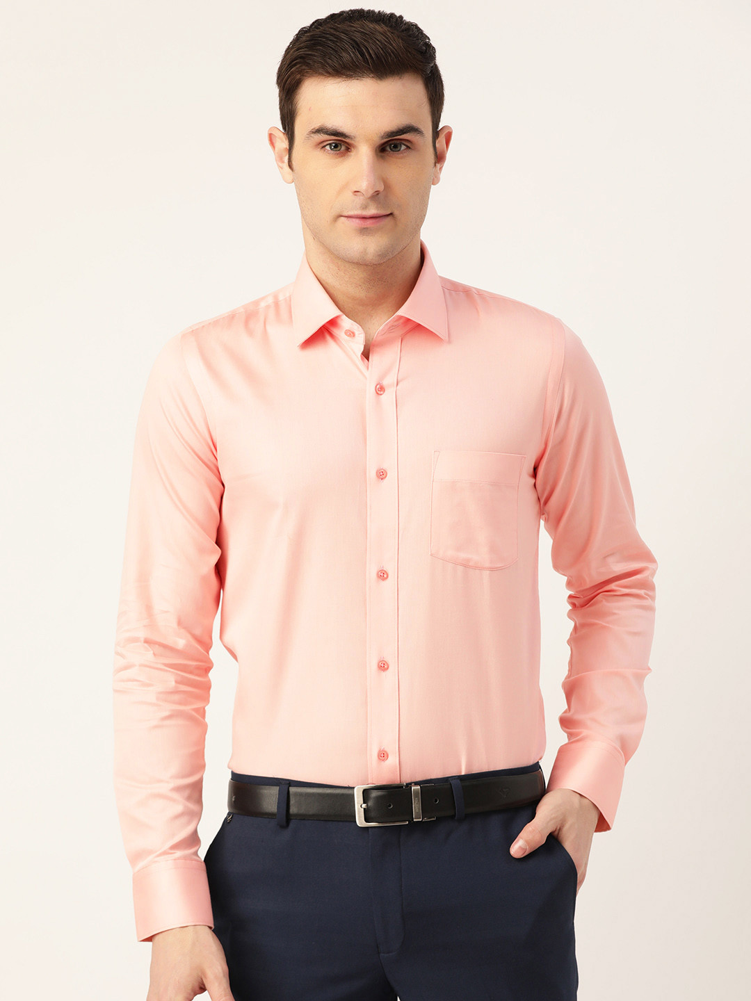

PORTBLAIR Men Peach-Coloured Cotton Classic Regular Fit Solid Formal Shirt