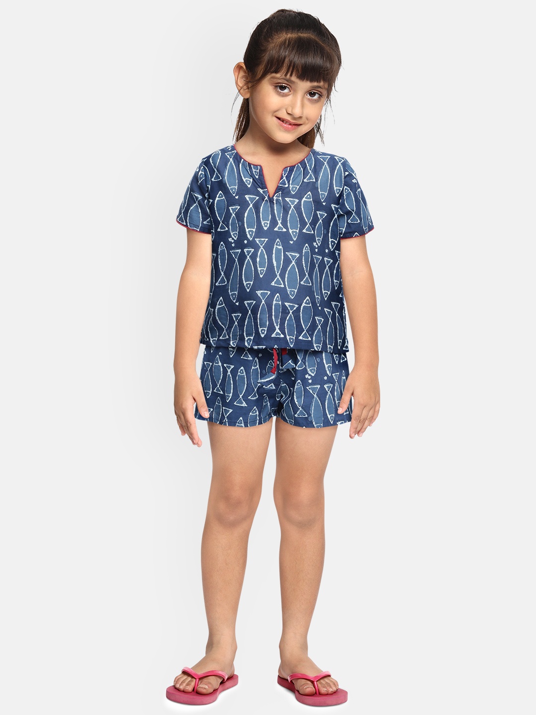 

Sangria Girls Blue Pure Cotton Printed Top with Shorts