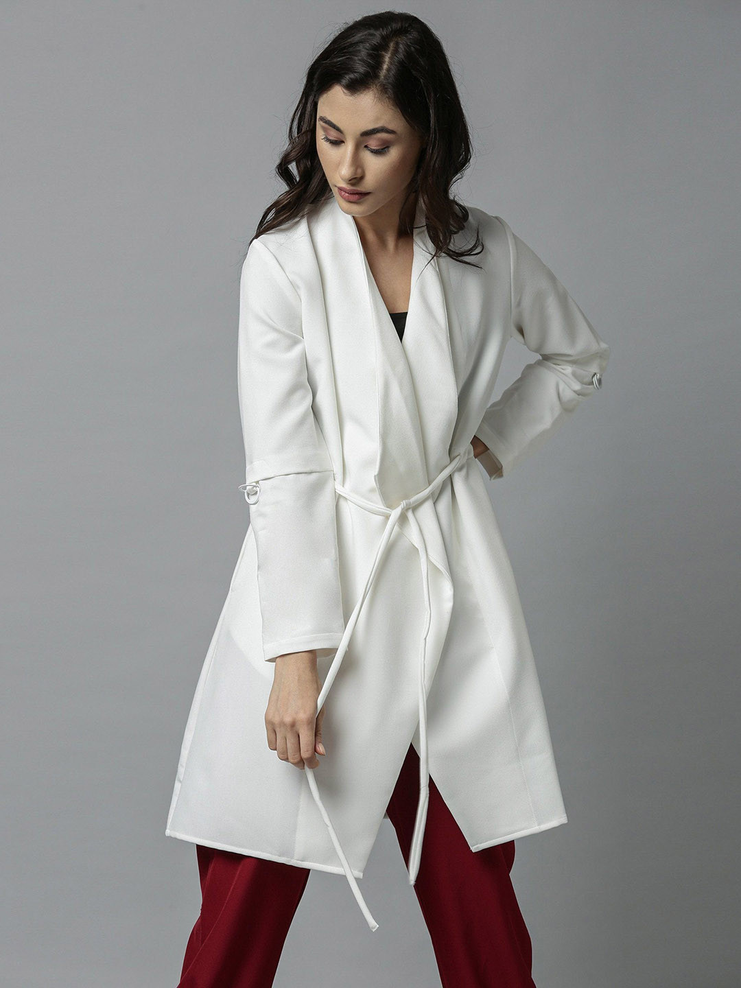 

RAREISM Women White Solid Tie-Up Shrug