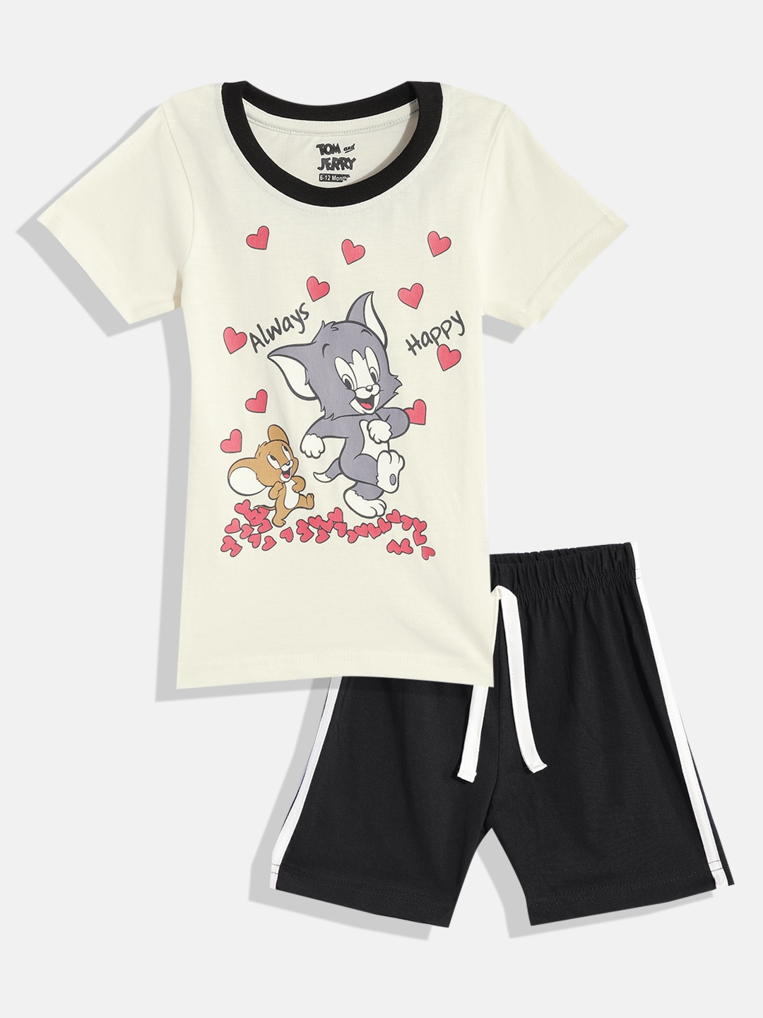 

Eteenz Infant Boys Tom & Jerry Print Premium Cotton T-shirt with Shorts, Off white