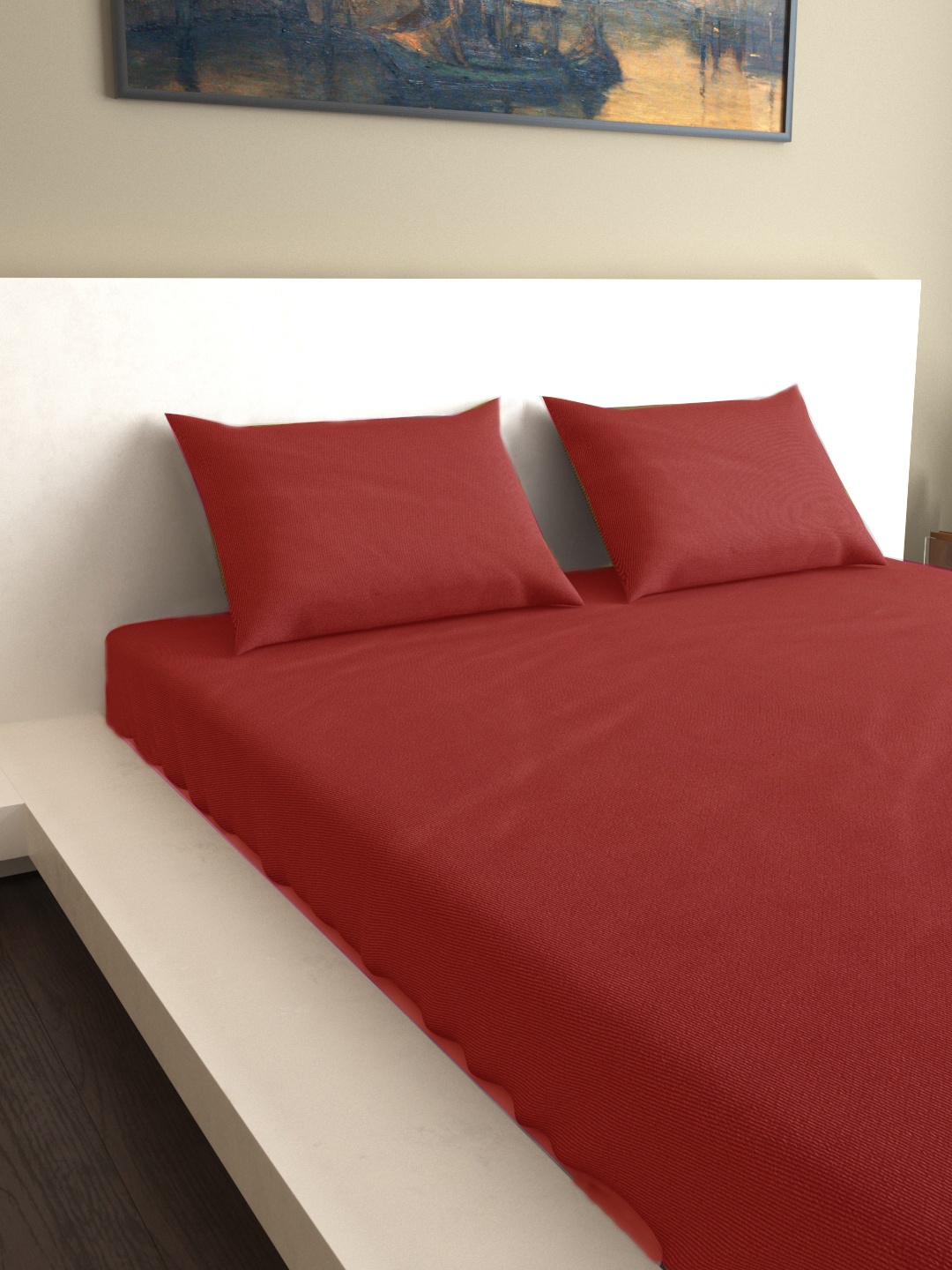 

MARK HOME Maroon Solid 200 TC 1 Queen Bedsheet With 2 Pillow Covers