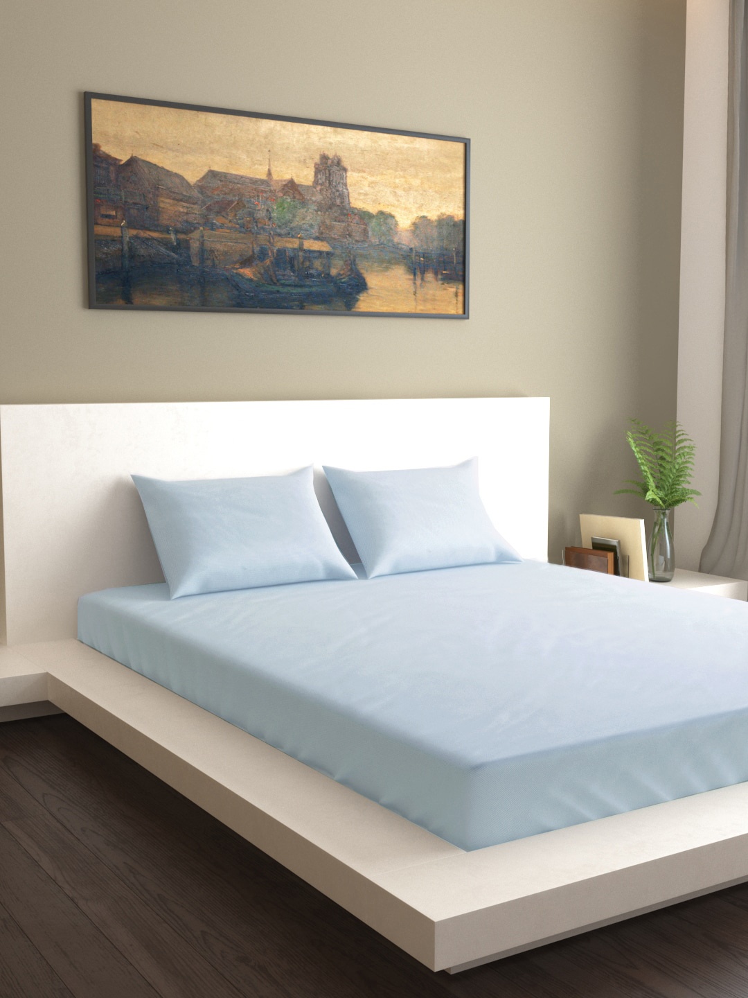 

MARK HOME Blue Solid 200 TC Queen Bedsheet With 2 Pillow Covers