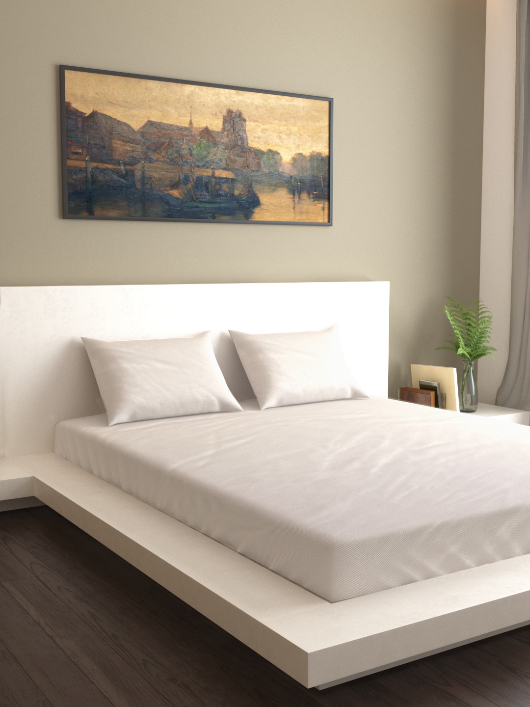 

MARK HOME White Solid 200 TC Double Queen Cotton Bedsheet with Two Pillow Covers
