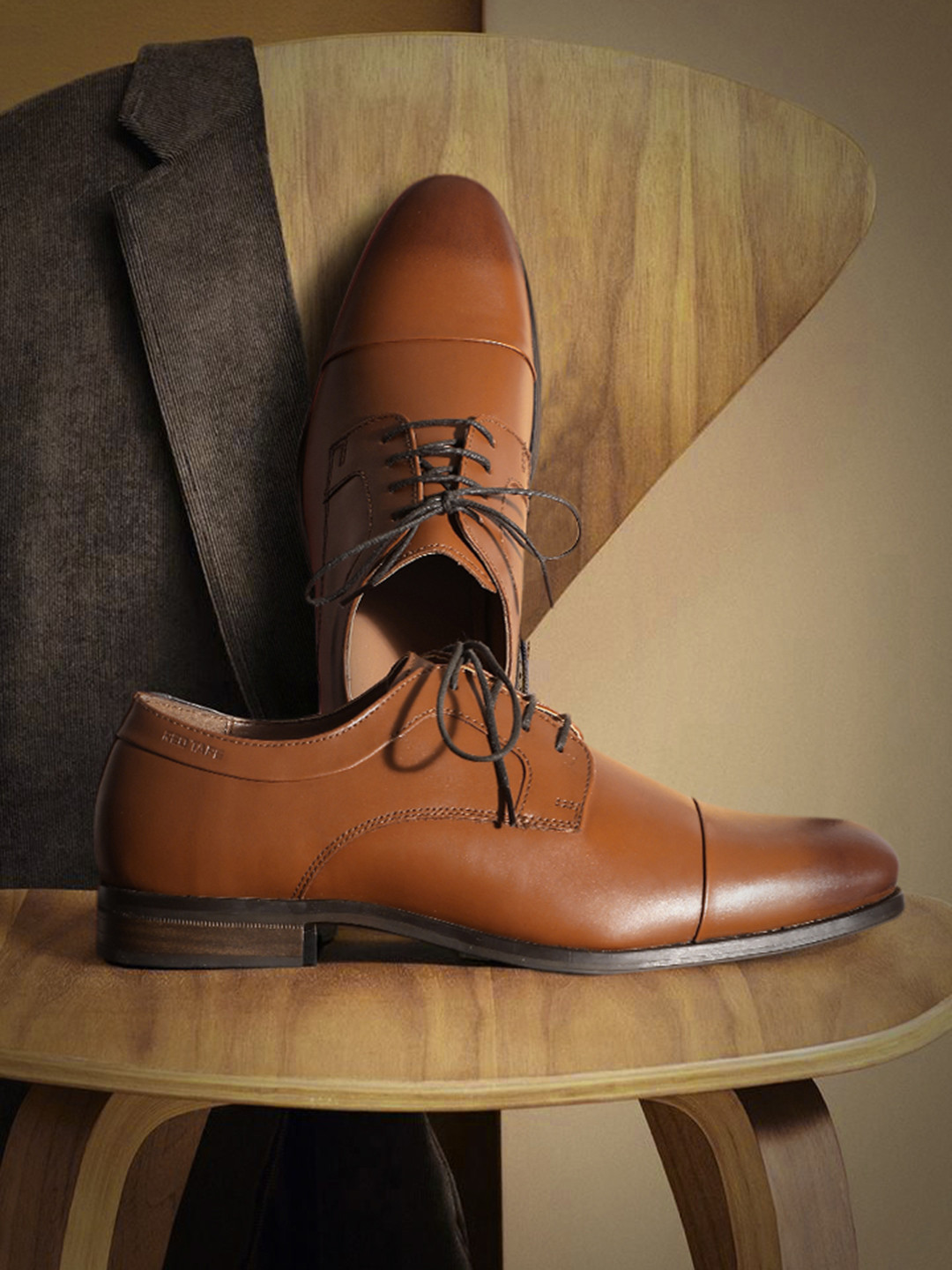 

Red Tape Men Tan Brown Solid Leather Formal Derbys