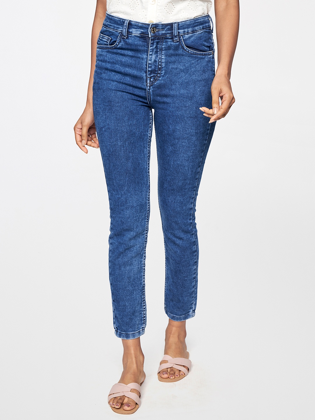 

AND Women Blue Skinny Fit Low-Rise Jeans