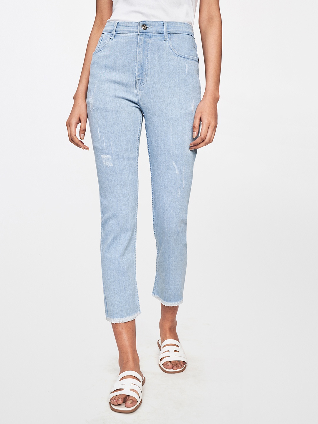 

AND Women Blue Slim Fit Low Distress Heavy Fade Jeans