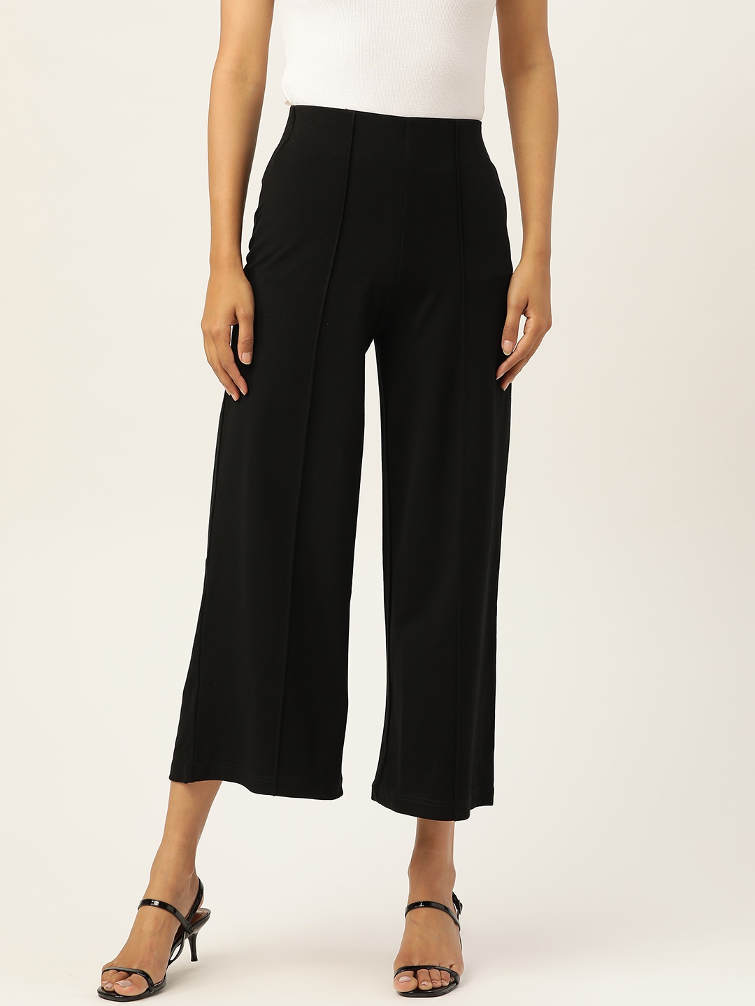 

AND Women Black Regular Fit Solid Cropped Parallel Trousers