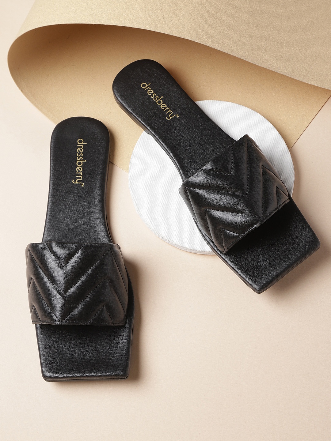 

DressBerry Women Black Quilted Open Toe Flats