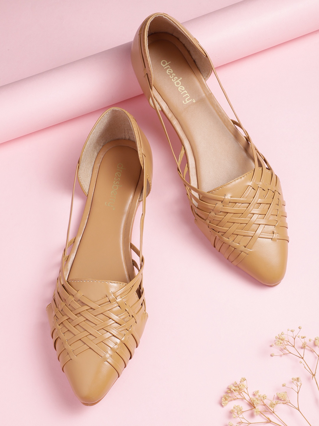 

DressBerry Women Beige Strappy Basketweave Flats
