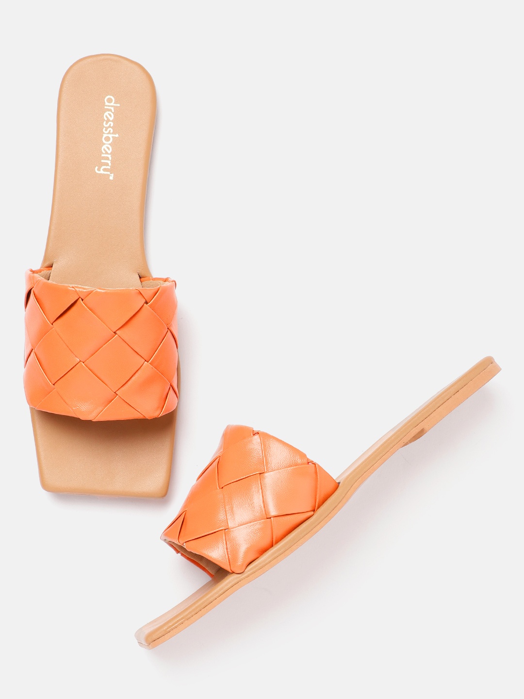 

DressBerry Women Orange Basketweave Open Toe Flats
