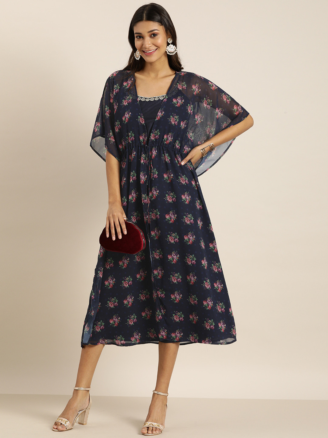

all about you Blue and Pink Floral Layered Midi Dress