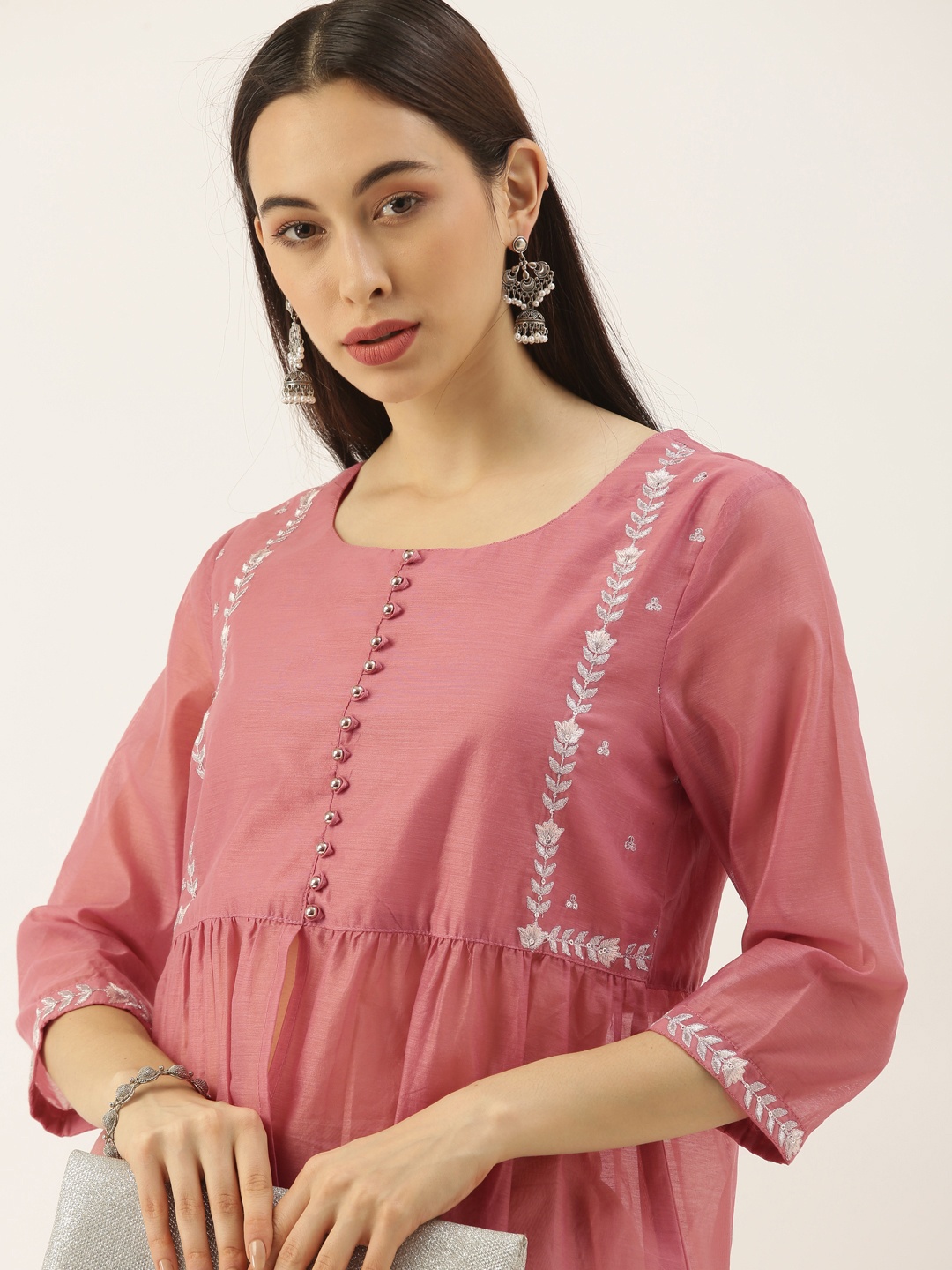 

all about you Women Pink Thread Work Kurta With Palazzos