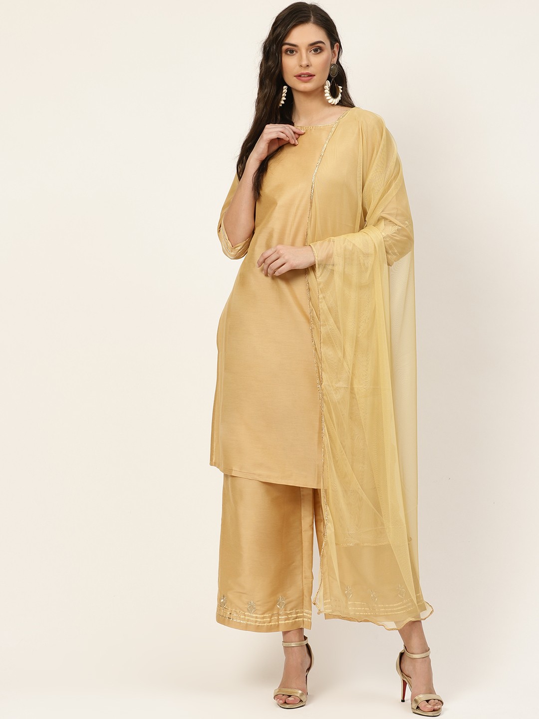 

all about you Women Gold-Toned Regular Straight Gotta Patti Kurta & Palazzos With