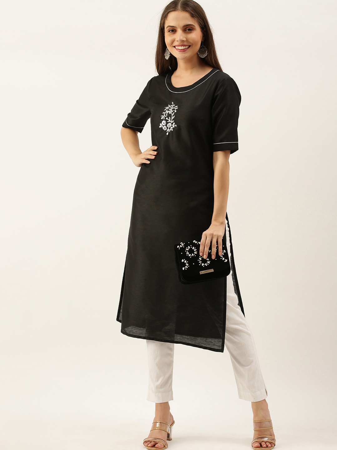 

all about you Women Black Embellished Kurta
