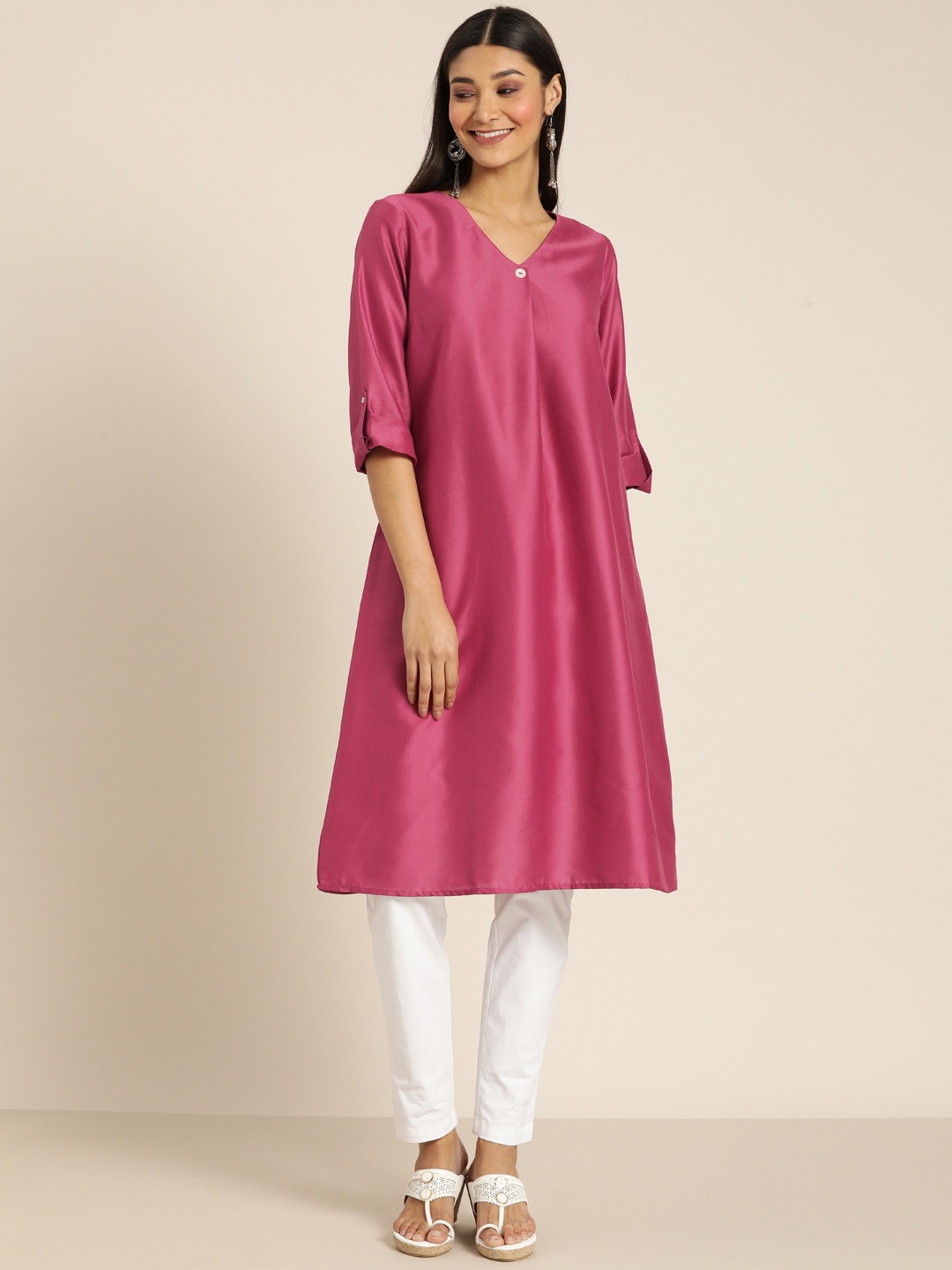 

All About You Women Pink Solid A-line Kurta