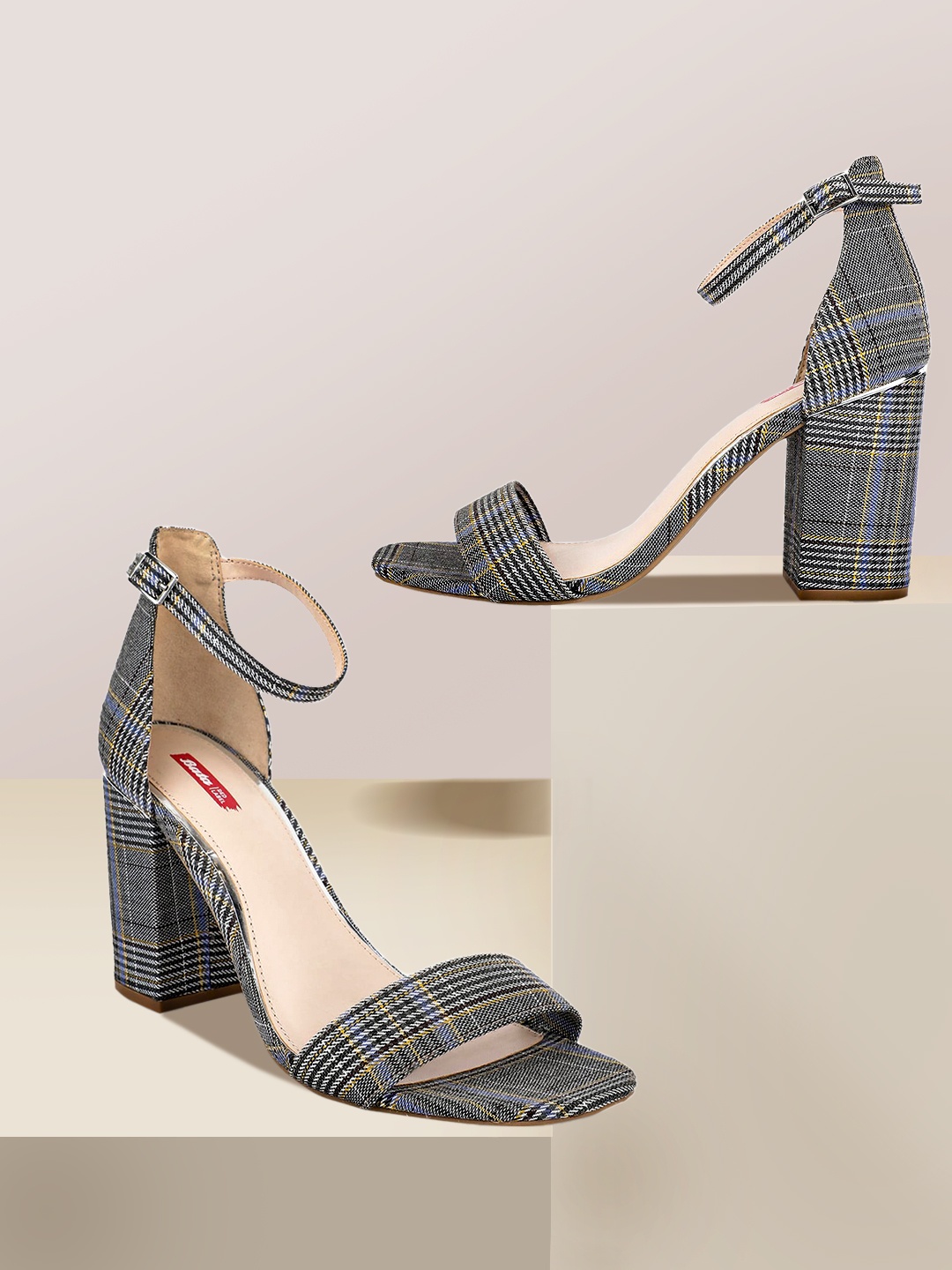 

Bata Women Grey Striped Block Heels