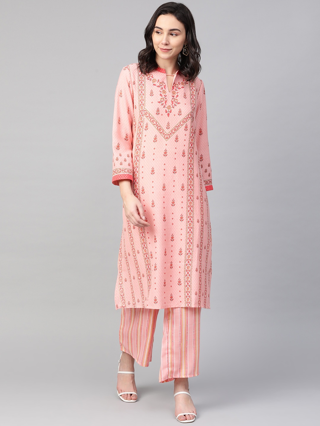 

Global Desi Women Peach-Coloured Printed Kurta with Palazzos