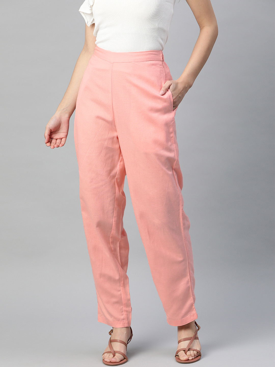 

Global Desi Women Ecovero Pink Regular Fit Solid Trousers