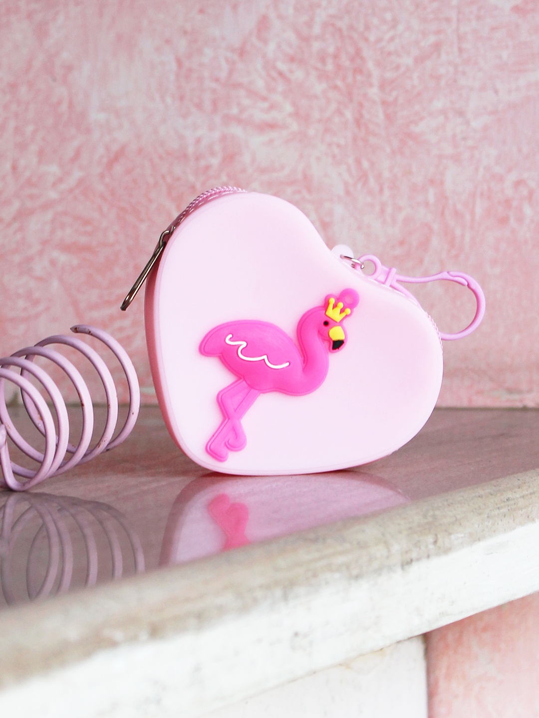 

lil' star Girls Pink Embellished Flamingo in Heart Coin Purse With Hook