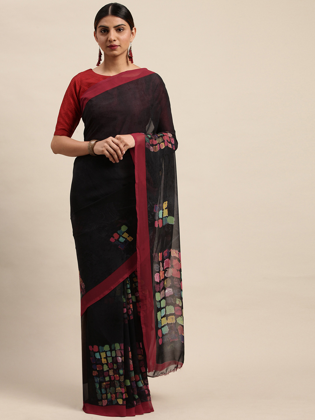 

Shaily Black & Pink Printed Saree