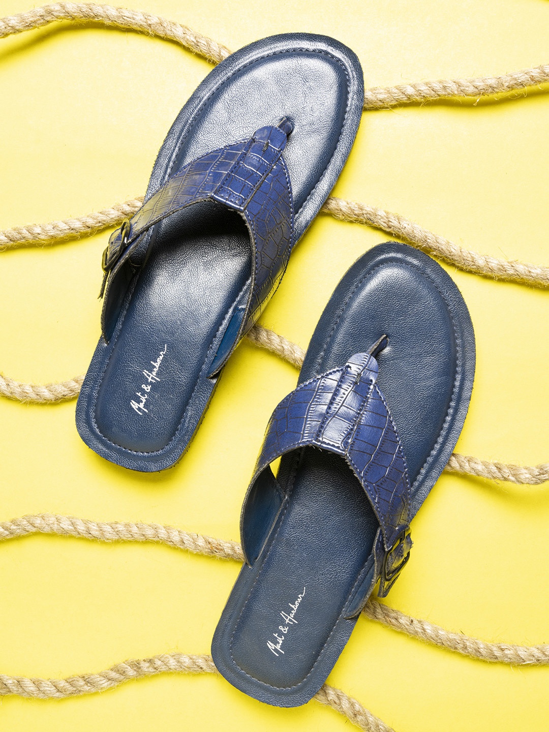 

Mast & Harbour Men Blue Textured Comfort Sandals