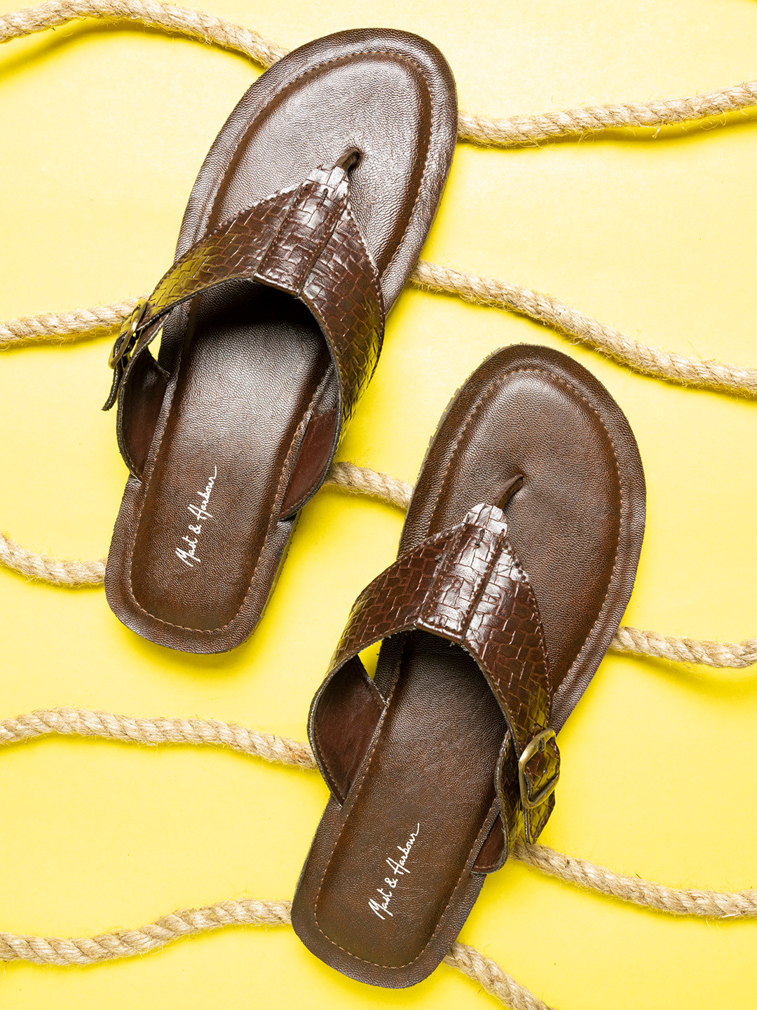 

Mast & Harbour Men Brown Solid Comfort Sandals