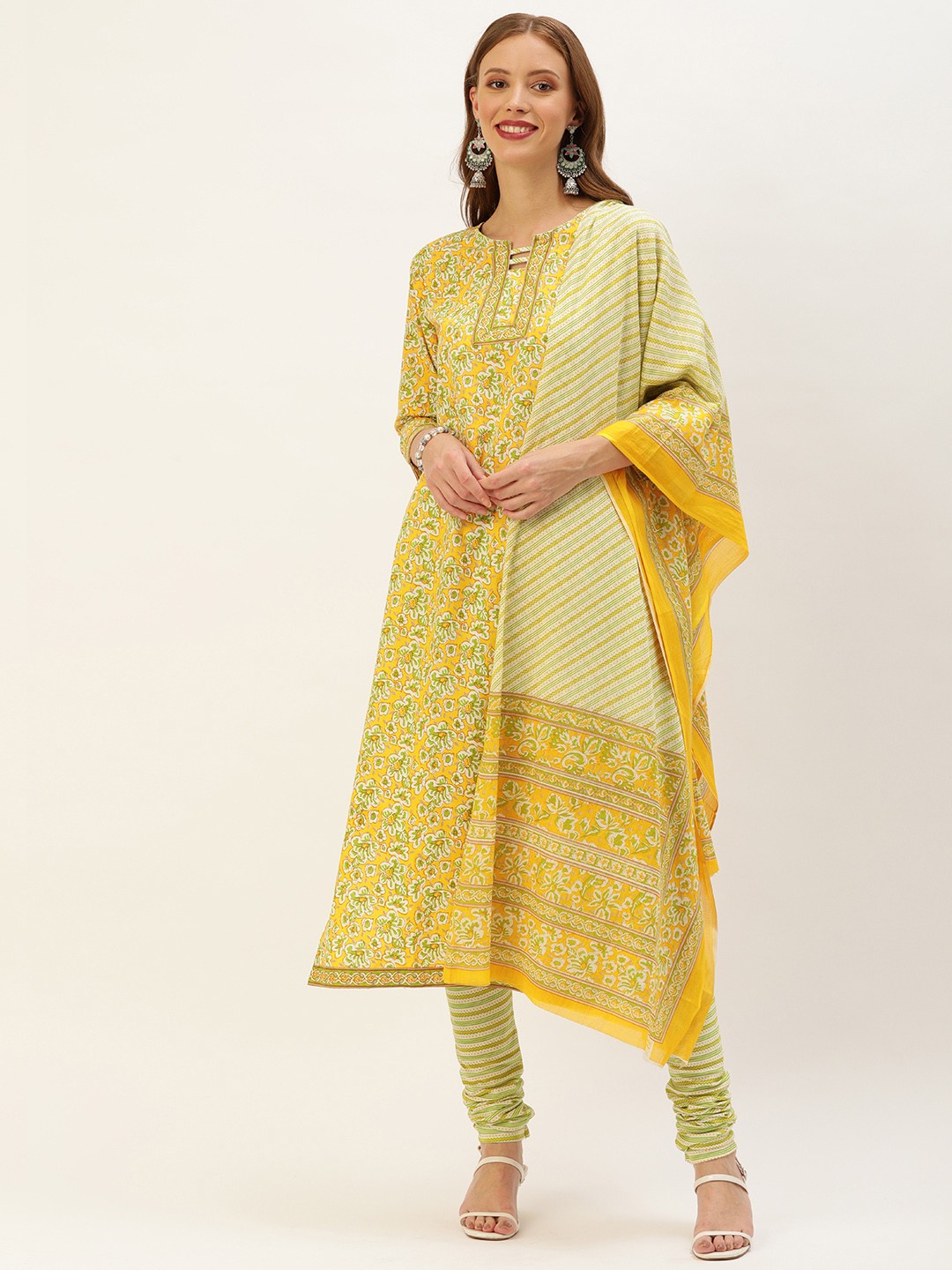

Rajnandini Yellow & Green Pure Cotton Unstitched Dress Material