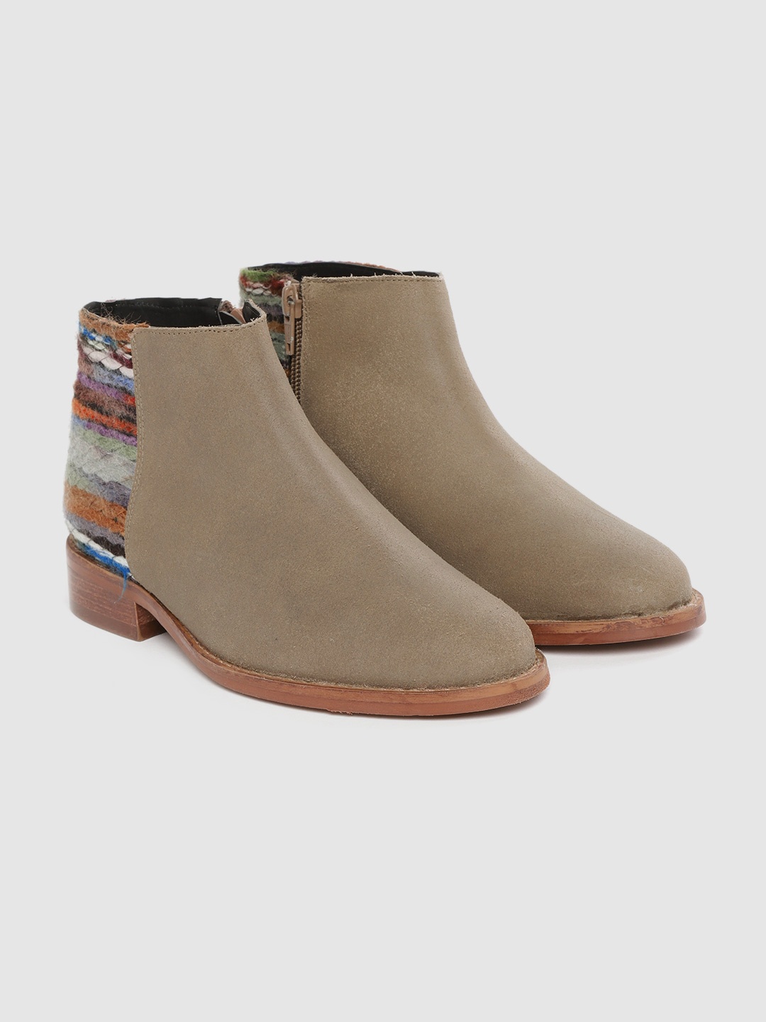 

Carlton London Women Taupe & Purple Woven Design Mid-Top Flat Boots