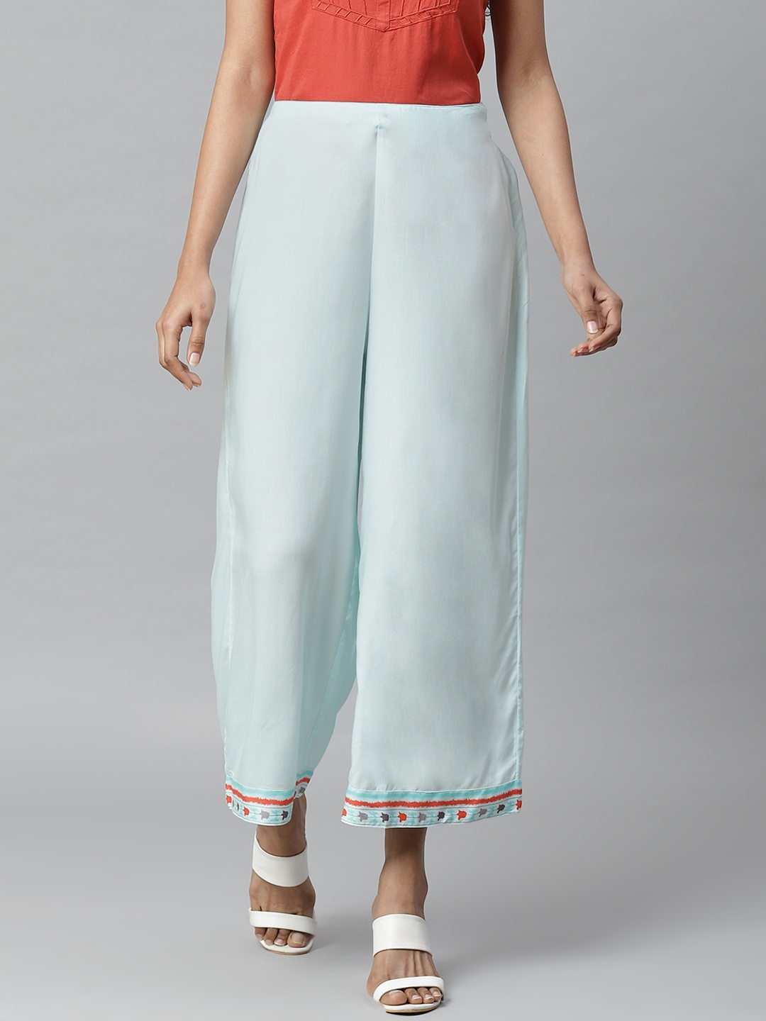 

Rangriti Women Blue Liva Solid Wide Leg Palazzos