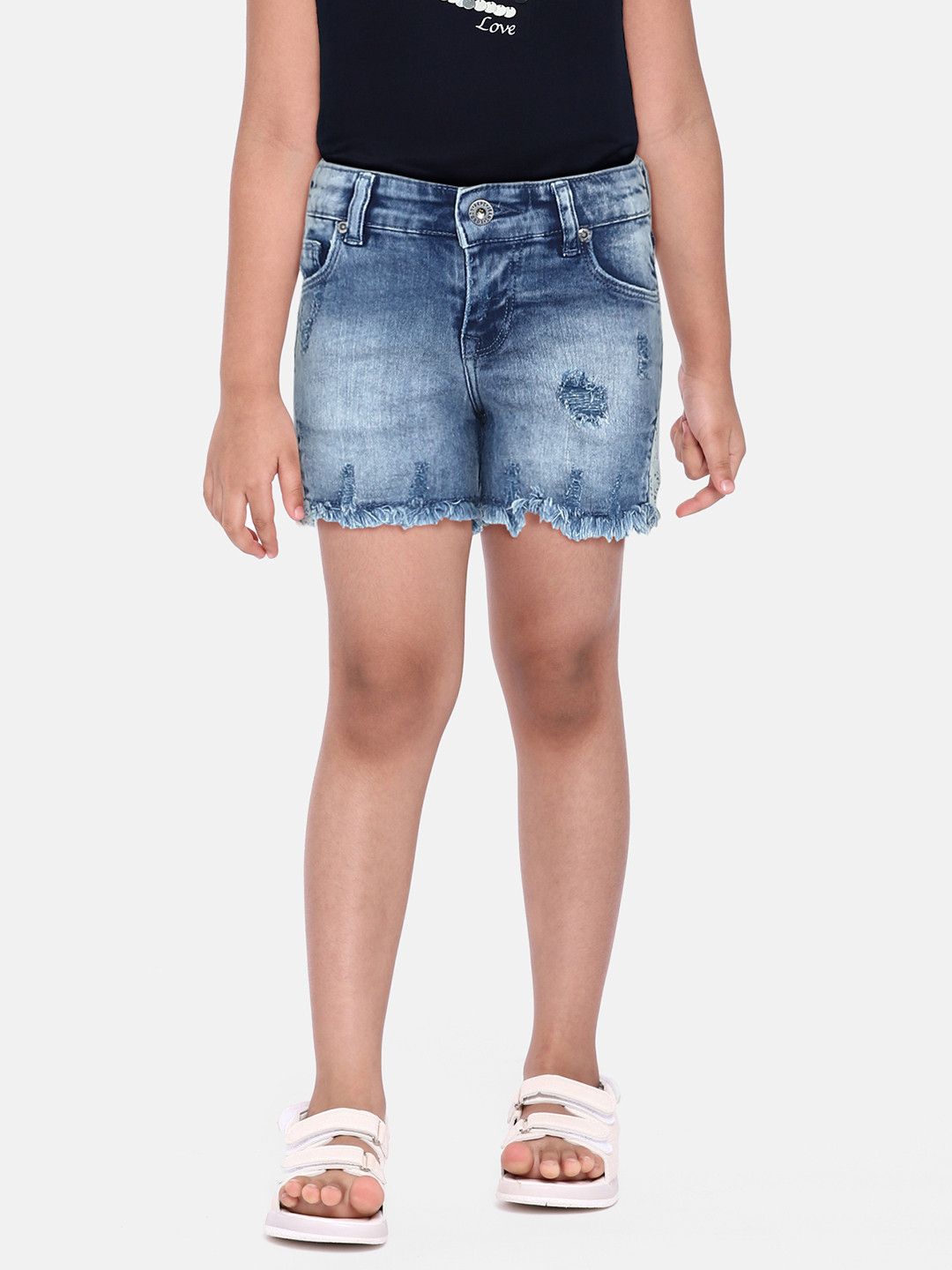 

Pepe Jeans Girls Blue Washed Regular Fit Denim Shorts