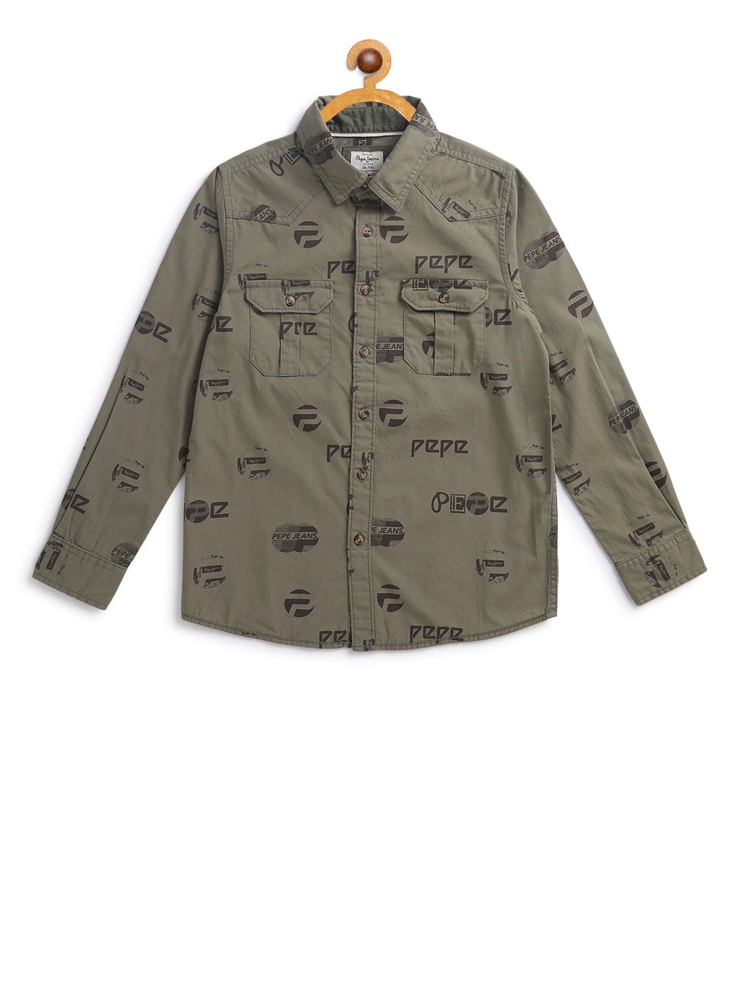 

Pepe Jeans Boys Olive Green Regular Fit Printed Casual Shirt