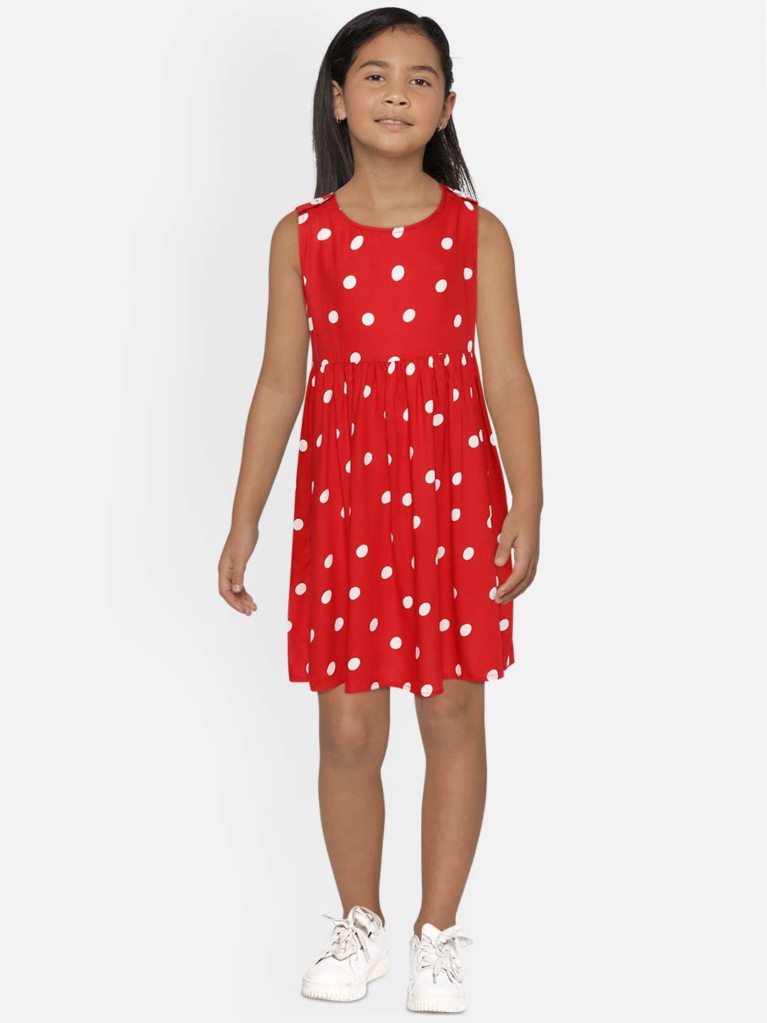 

YK Girls Red & White Polka Dot Print A-Line Dress