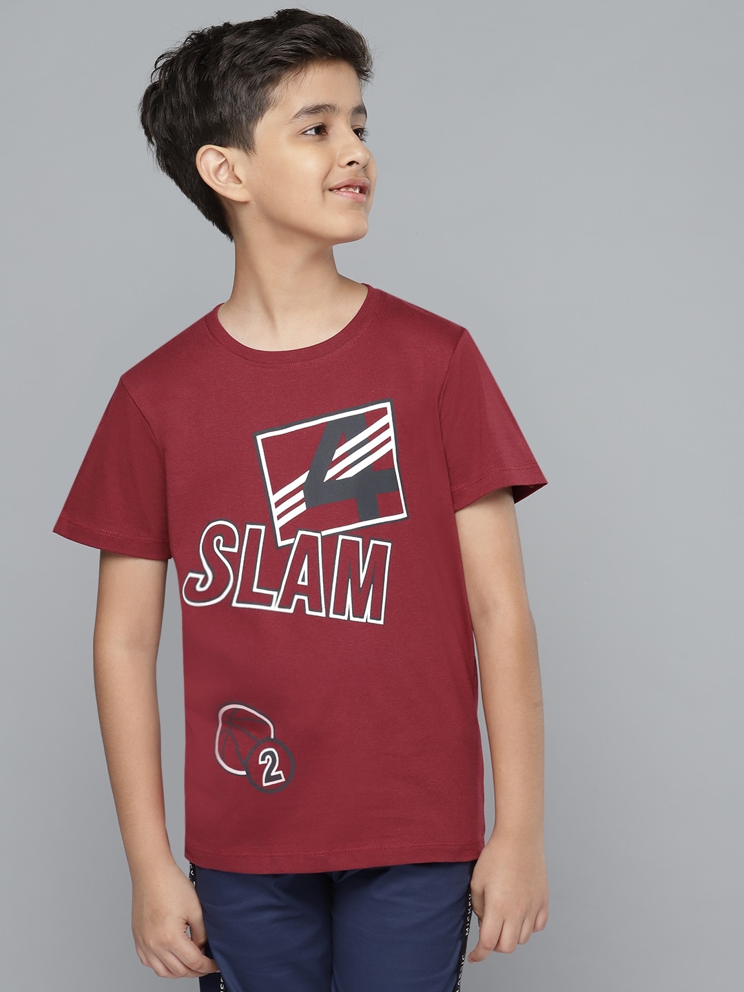 

YK Boys Maroon Pure Cotton Printed Round Neck Pure Cotton T-shirt