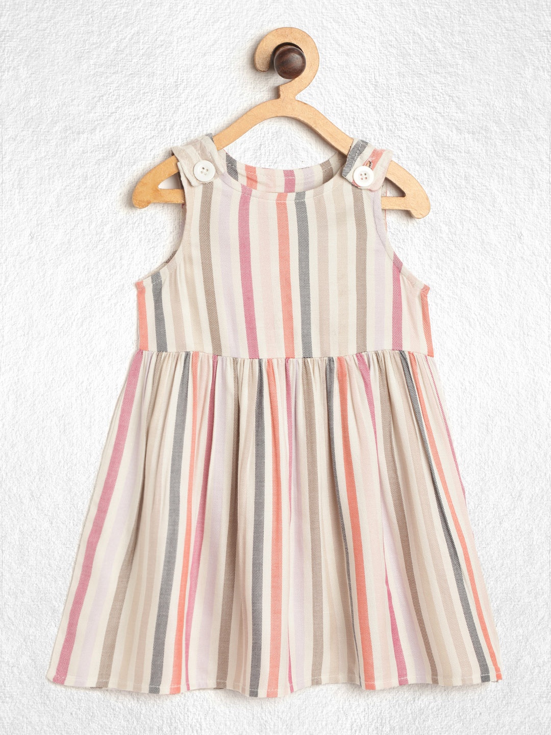 

YK Infant Girls Beige & Orange Striped Pure Cotton A-Line Dress
