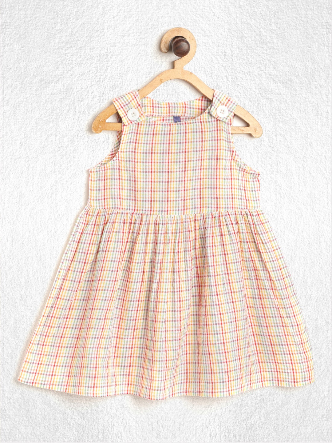 

YK Infant Girls Off-White Checked Pure Cotton A-Line Dress