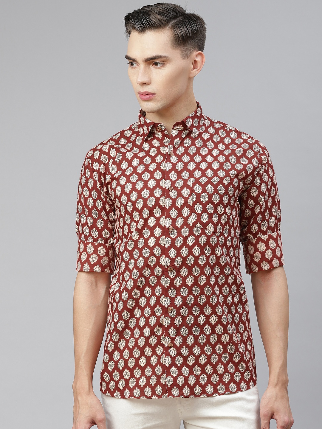 

MILLENNIAL MEN Red Comfort Floral Opaque Printed Casual Shirt